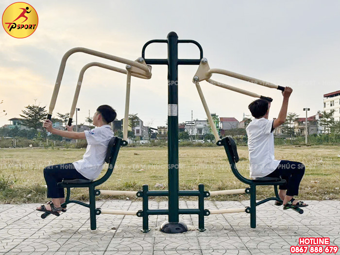 Máy tập thể dục ngồi kéo và đẩy tay vai đôi ngoài trời PT-033