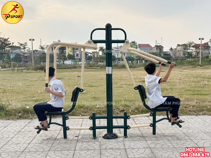 Máy tập thể dục ngồi kéo và đẩy tay vai đôi ngoài trời PT-033